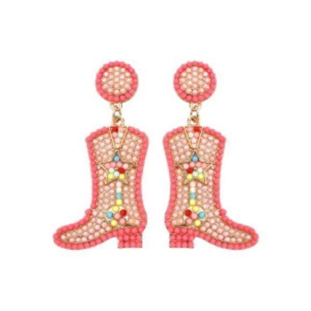 Cowgirl Boots Earrings Rice Beads Boots Pink Star Ear Jewelry For Women